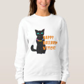 Black Cat Print Womens Sweatshirt, Halloween-Party Sweatshirt (Vorderseite)