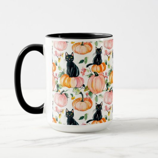 Black Cat & Pumpkin Fall Spooky Halloween Coffee Tasse (Links)