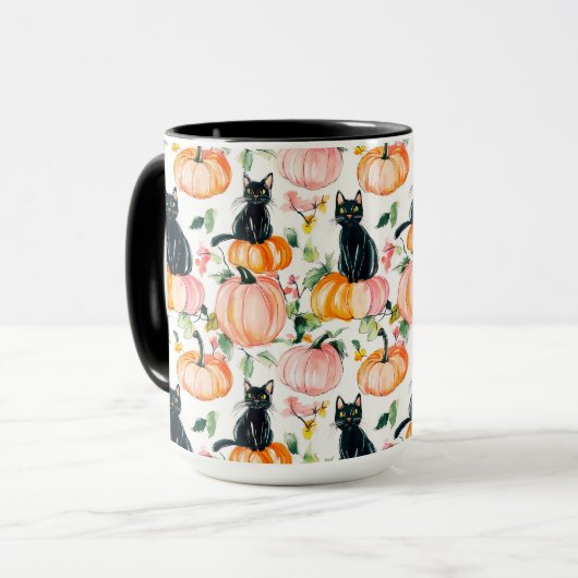 Black Cat & Pumpkin Fall Spooky Halloween Coffee Tasse (Vorderseite Links)