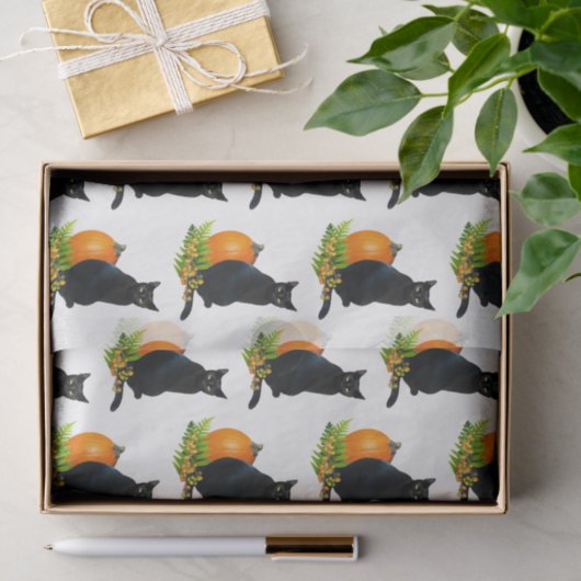 Black Cat Pumpkin Ferns Tissue Paper Seidenpapier (Geschenk)