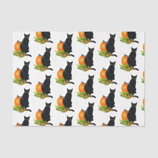 Black Cat Pumpkin Ferns Tissue Paper Seidenpapier (Vorderseite)