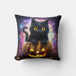 Black Cat Pumpkin Galaxy Kissen