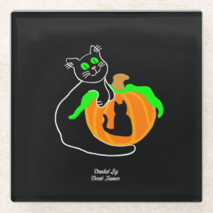 Black Cat Pumpkin Glass Untersetzer