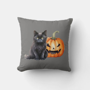 Black Cat & Pumpkin Halloween Kissen