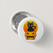 Black Cat Pumpkin Halloween-Kostüm Button (Vorne & Hinten)