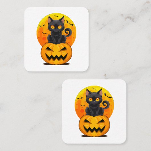 Black Cat Pumpkin Halloween-Kostüm Quadratische Visitenkarte (Vorne/Hinten)