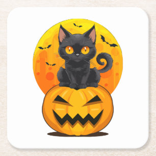 Black Cat Pumpkin Halloween-Kostüm Rechteckiger Pappuntersetzer