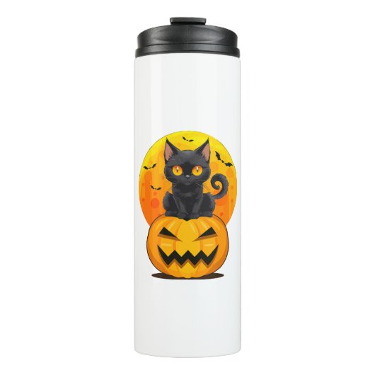 Black Cat Pumpkin Halloween-Kostüm Thermosbecher (Vorderseite)