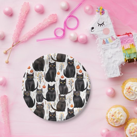Black Cat Pumpkin Halloween Pappteller (Party)