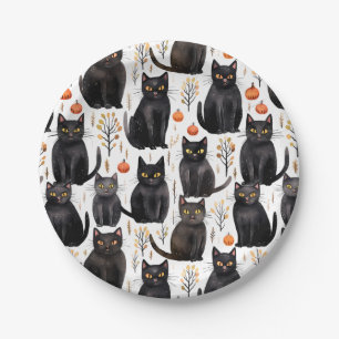 Black Cat Pumpkin Halloween Pappteller