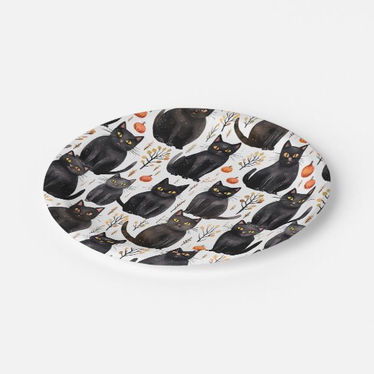 Black Cat Pumpkin Halloween Pappteller (Schrägansicht)