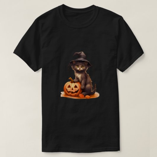Black Cat & Pumpkin Halloween T-Shirt - Klassische (Design vorne)