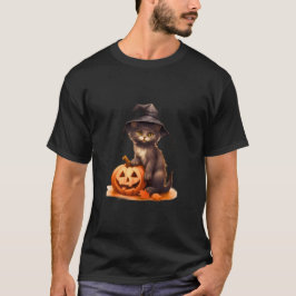 Black Cat & Pumpkin Halloween T-Shirt - Klassische