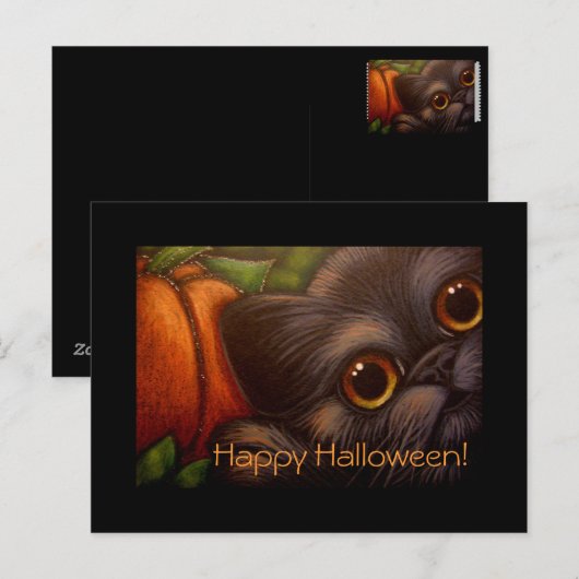 BLACK CAT & PUMPKIN HALLOWEWEE Postkarte (Vorne/Hinten)