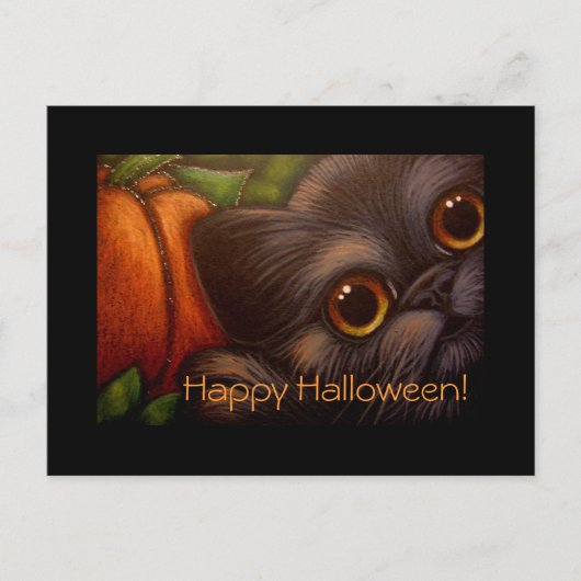 BLACK CAT & PUMPKIN HALLOWEWEE Postkarte (Vorderseite)