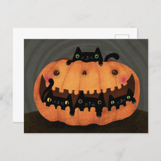 Black Cat Pumpkin Happy Halloween Holiday Post Feiertagspostkarte