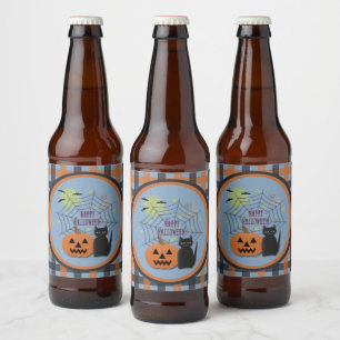 Black Cat & Pumpkin Kein Beängstigendes Halloween Bierflaschenetikett