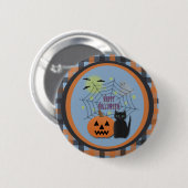 Black Cat & Pumpkin Kein Beängstigendes Halloween Button (Vorne & Hinten)