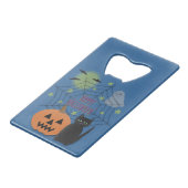 Black Cat & Pumpkin Kein Beängstigendes Halloween Geldbeutel Flaschenöffner (Vorderseite Schrägansicht)