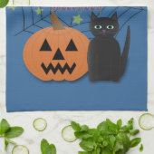 Black Cat & Pumpkin Kein Beängstigendes Halloween Geschirrtuch (Gefaltet)