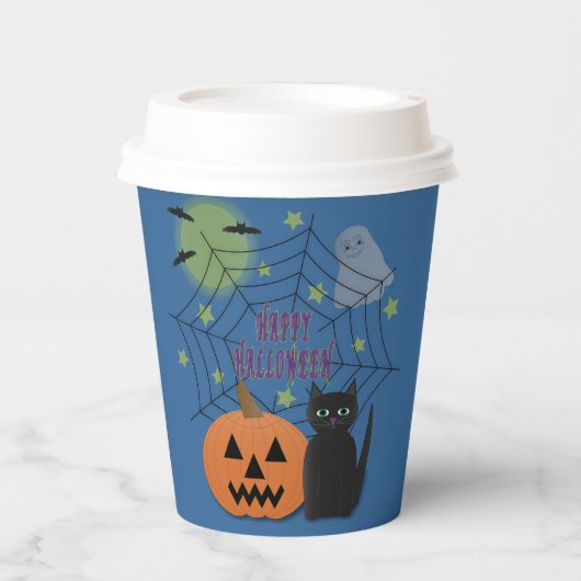 Black Cat & Pumpkin Kein Beängstigendes Halloween Pappbecher (Vorderseite)