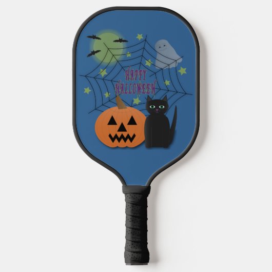 Black Cat & Pumpkin Kein Beängstigendes Halloween Pickleball Schläger (Vorderseite)