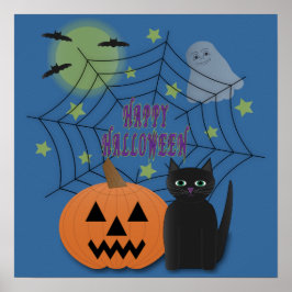 Black Cat & Pumpkin Kein Beängstigendes Halloween Poster