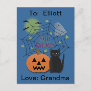 Black Cat & Pumpkin Kein Beängstigendes Halloween Postkarte