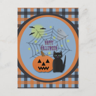 Black Cat & Pumpkin Kein Beängstigendes Halloween Postkarte