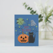 Black Cat & Pumpkin Kein Beängstigendes Halloween Postkarte (Stehend Vorderseite)