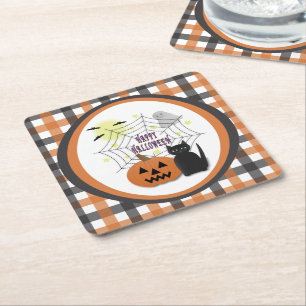 Black Cat & Pumpkin Kein Beängstigendes Halloween Rechteckiger Pappuntersetzer