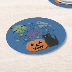 Black Cat & Pumpkin Kein Beängstigendes Halloween Runder Pappuntersetzer