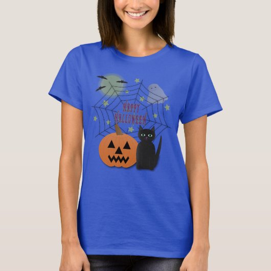 Black Cat & Pumpkin Kein Beängstigendes Halloween T-Shirt (Vorderseite)
