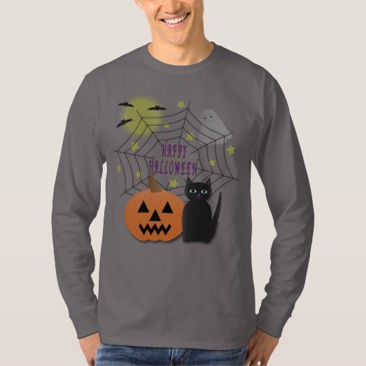 Black Cat & Pumpkin Kein Beängstigendes Halloween T-Shirt (Vorderseite)
