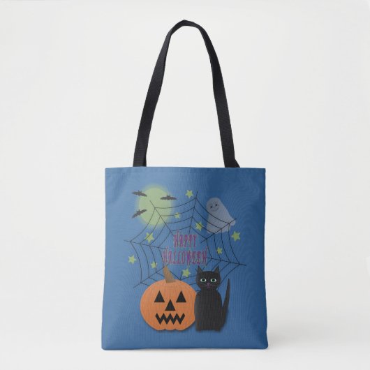 Black Cat & Pumpkin Kein Beängstigendes Halloween Tasche (Vorderseite)