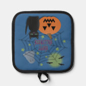 Black Cat & Pumpkin Kein Beängstigendes Halloween Topflappen (Vorderseite)