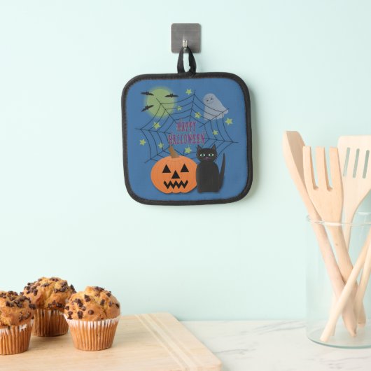 Black Cat & Pumpkin Kein Beängstigendes Halloween Topflappen (Insitu (Hängend))