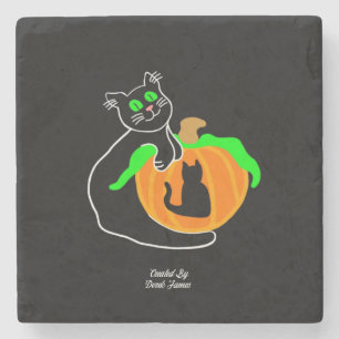 Black Cat Pumpkin Marble Stone Untersetzer