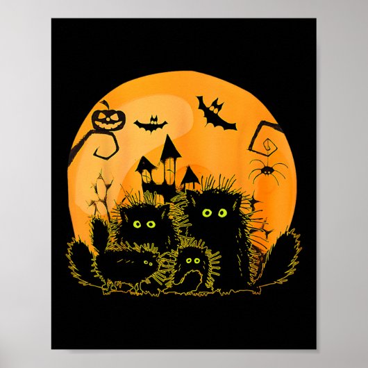 Black Cat Pumpkin Moon Halloween Kostüm Cat Lover Poster (Vorne)