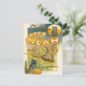 Black Cat Pumpkin Owl Bat Moon Postkarte (Stehend Vorderseite)