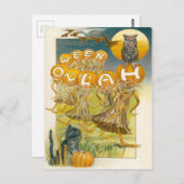 Black Cat Pumpkin Owl Bat Moon Postkarte (Vorne/Hinten)