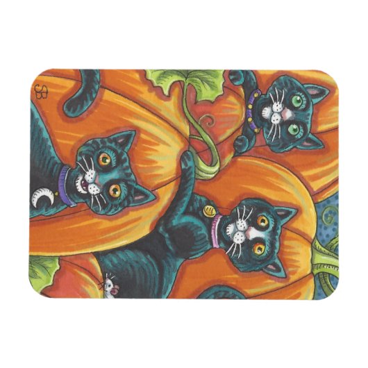 Black Cat Pumpkin Patch Halloween Magnet Holiday (Horizontal)