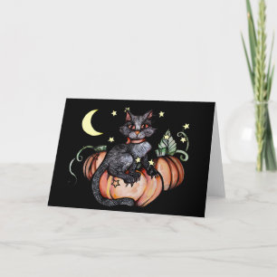 Black Cat Pumpkin Patch Moon Karte