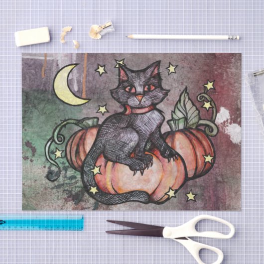 Black Cat Pumpkin Patch Moon Seidenpapier (Handwerk)