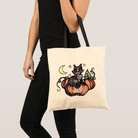 Black Cat Pumpkin Patch Moon Tragetasche (Vorderseite (Produkt))