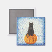 Black Cat Pumpkin Pointillism Halloween Magnet (Vorderseite/Rückseite)