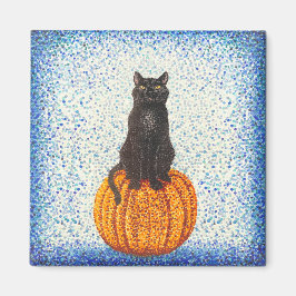 Black Cat Pumpkin Pointillism Halloween Magnet