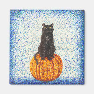 Black Cat Pumpkin Pointillism Halloween Magnet