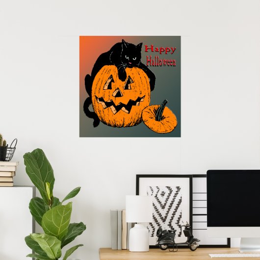 Black Cat Pumpkin Poster (Heimbüro)