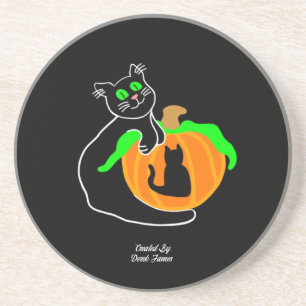 Black Cat Pumpkin Sandstone Untersetzer